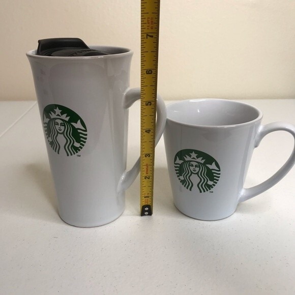 Starbucks Pair Mermaid Siren Logo Ceramic Coffee Cups 12 Oz Lid Travel 11 Oz Mug - Picture 7 of 11